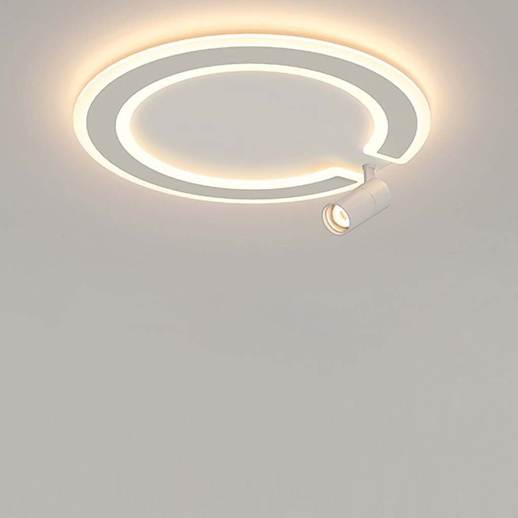 Modern Circle LED Flush Mount Ceiling Light with Rotatable Spotlight White Iron Acrylic