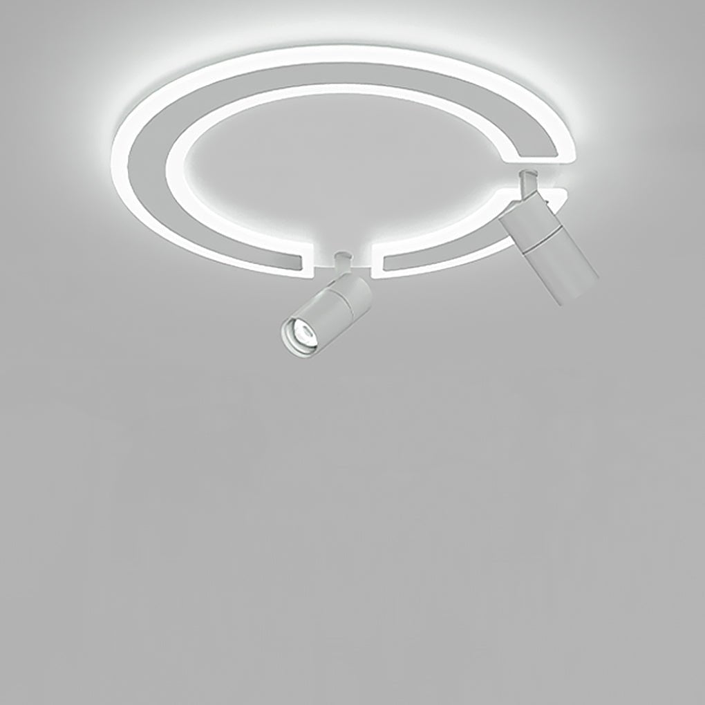 Modern Circle LED Flush Mount Ceiling Light with Rotatable Spotlight White Iron Acrylic