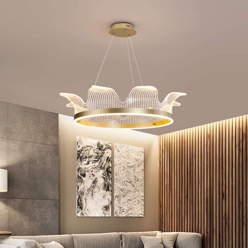 Modern Circle LED Pendant Light Nordic Electroplated Metal and Acrylic Ceiling Hanging Lamp