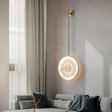 Modern Circular Alabaster Wall Sconce Brass LED Lighting for Living Room and Bedroom