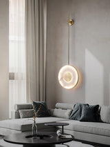 Modern Circular Alabaster Wall Sconce Brass LED Lighting for Living Room and Bedroom