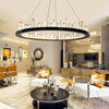 Modern Circular Crystal LED Pendant Light Adjustable Black Ring Chandelier for Dining Room