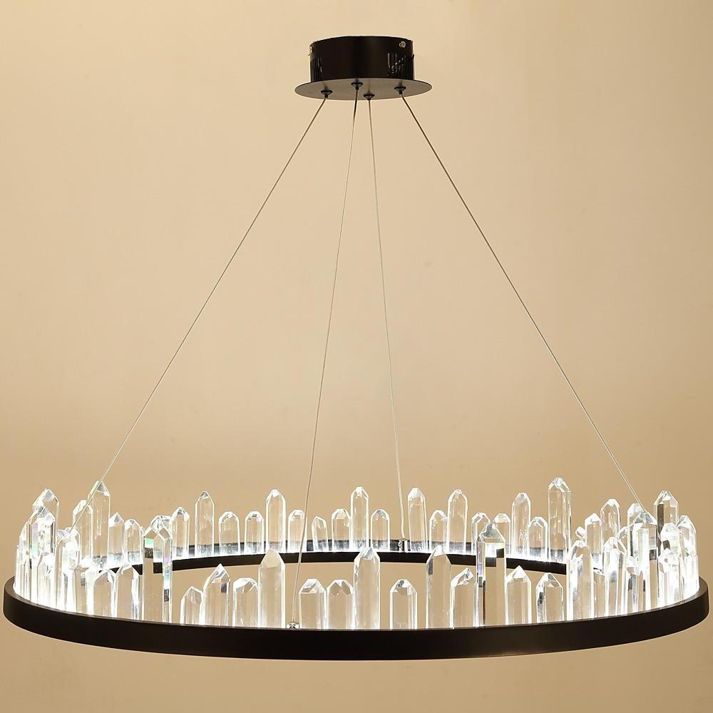 Modern Circular Crystal LED Pendant Light Adjustable Black Ring Chandelier for Dining Room