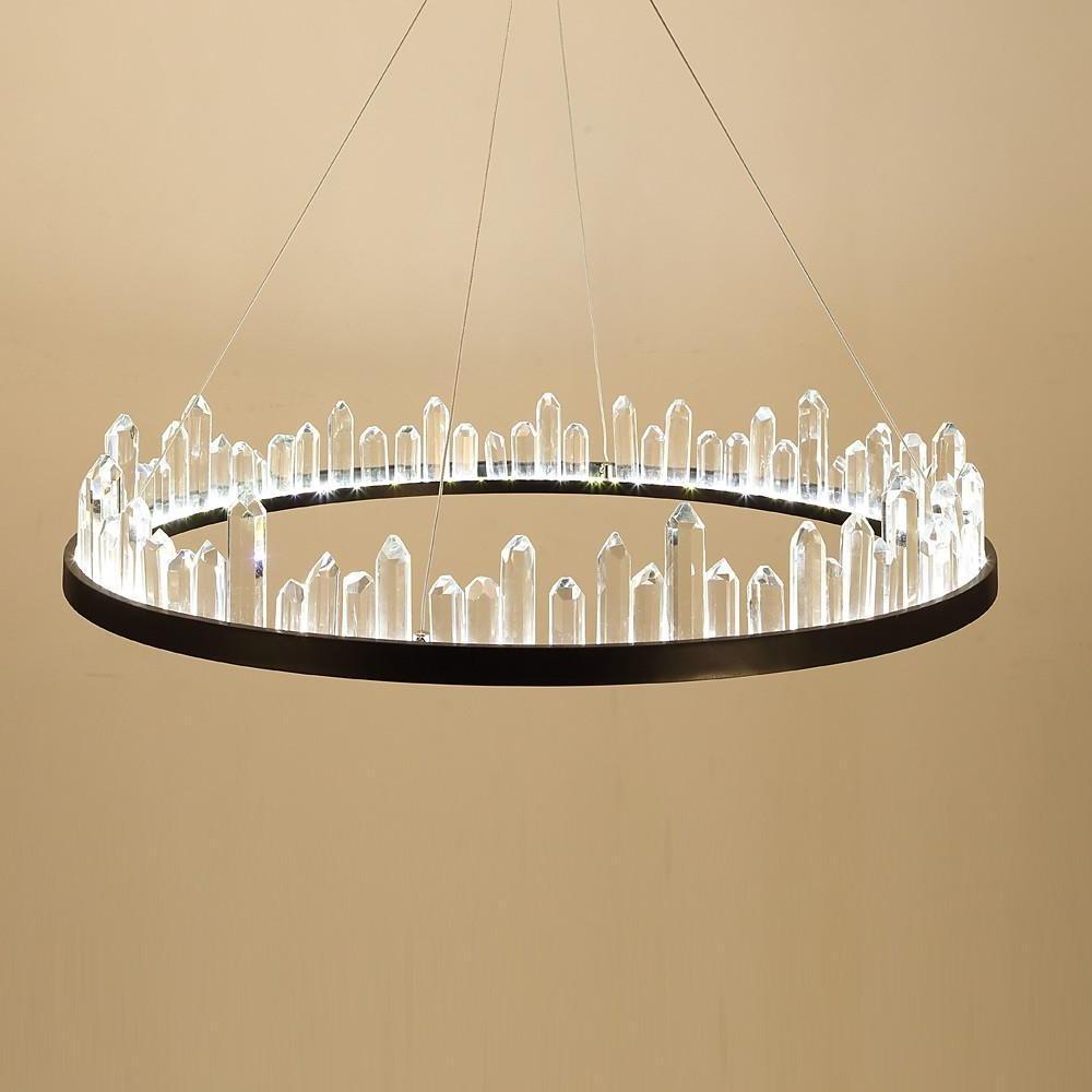 Modern Circular Crystal LED Pendant Light Adjustable Black Ring Chandelier for Dining Room