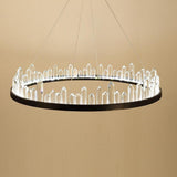 Modern Circular Crystal LED Pendant Light Adjustable Black Ring Chandelier for Dining Room
