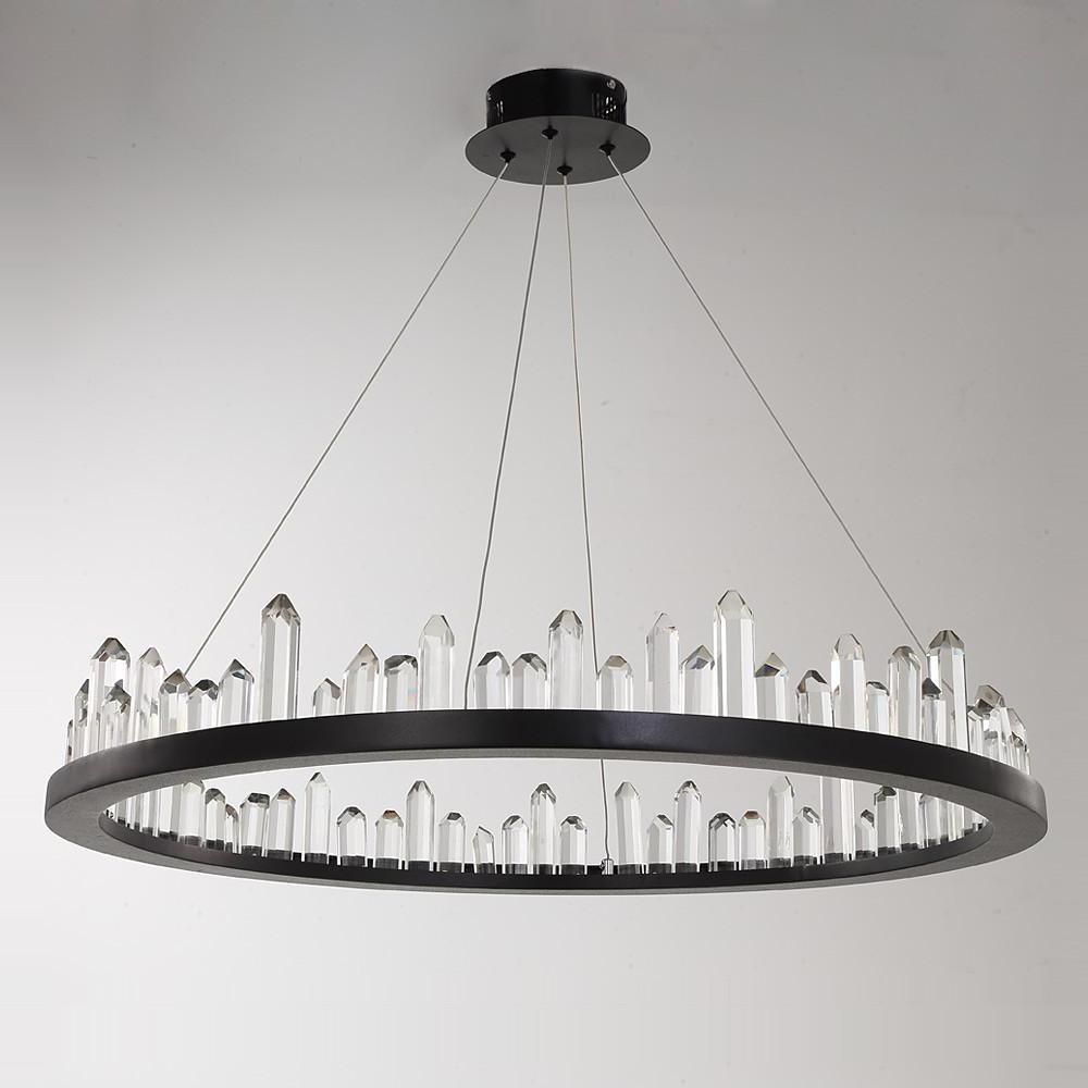 Modern Circular Crystal LED Pendant Light Adjustable Black Ring Chandelier for Dining Room