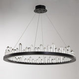 Modern Circular Crystal LED Pendant Light Adjustable Black Ring Chandelier for Dining Room