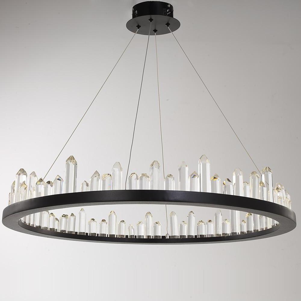 Modern Circular Crystal LED Pendant Light Adjustable Black Ring Chandelier for Dining Room