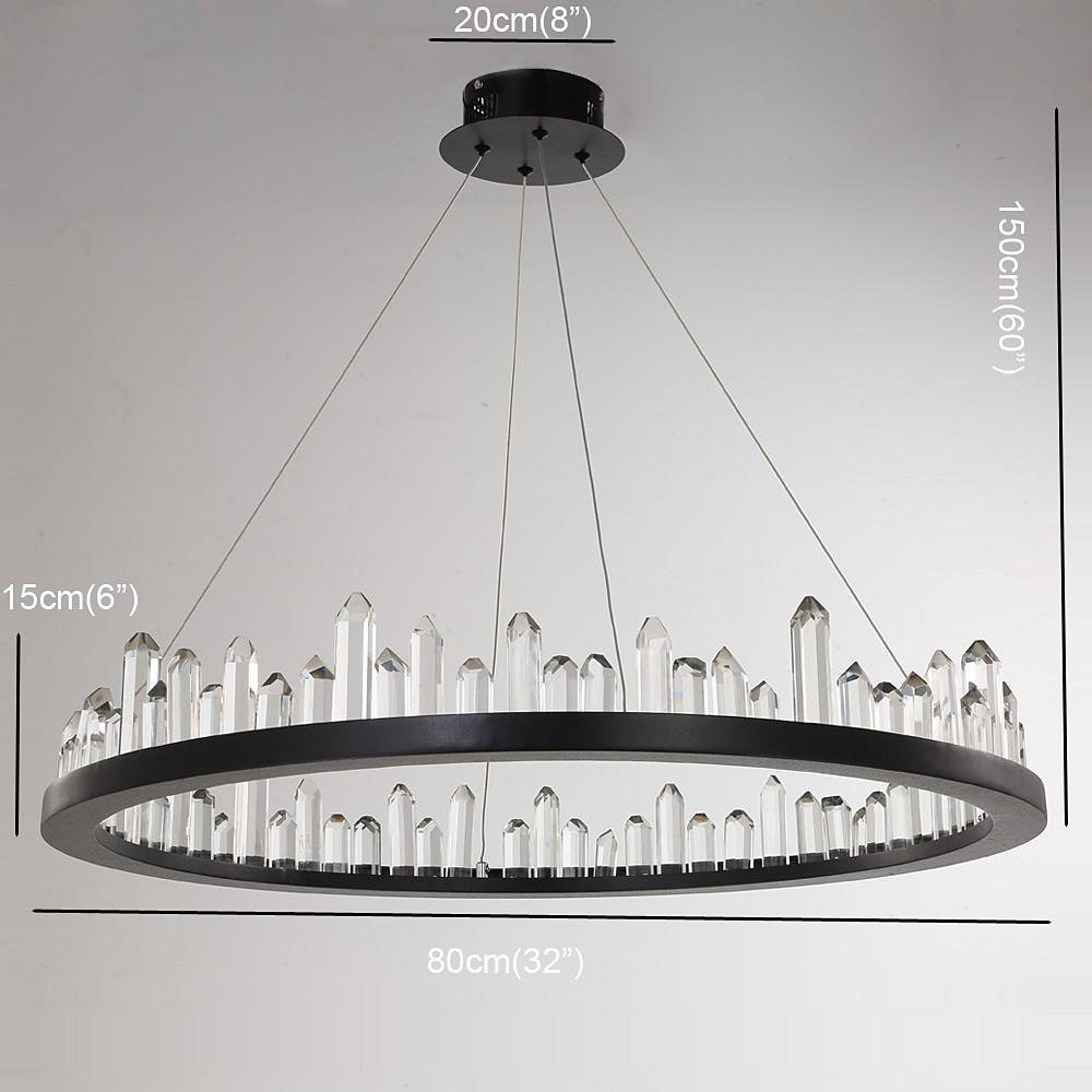 Modern Circular Crystal LED Pendant Light Adjustable Black Ring Chandelier for Dining Room