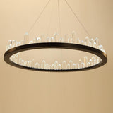 Modern Circular Crystal LED Pendant Light Adjustable Black Ring Chandelier for Dining Room