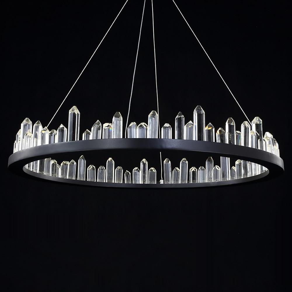 Modern Circular Crystal LED Pendant Light Adjustable Black Ring Chandelier for Dining Room