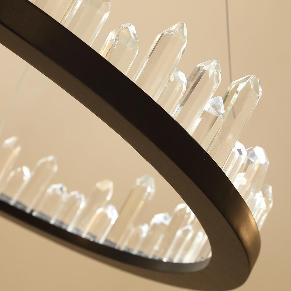Modern Circular Crystal LED Pendant Light Adjustable Black Ring Chandelier for Dining Room
