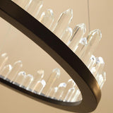 Modern Circular Crystal LED Pendant Light Adjustable Black Ring Chandelier for Dining Room