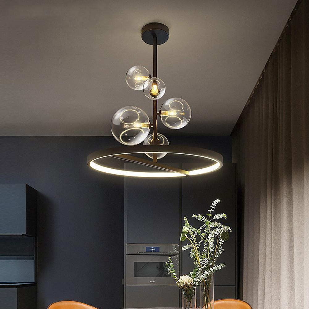 Modern Circular Glass Globe LED Flush Mount Ceiling Light in Matte Black Finish