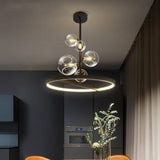 Modern Circular Glass Globe LED Flush Mount Ceiling Light in Matte Black Finish