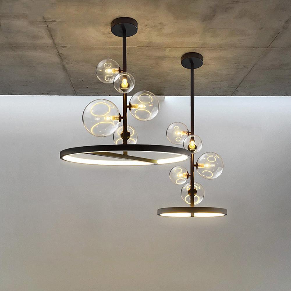 Modern Circular Glass Globe LED Flush Mount Ceiling Light in Matte Black Finish