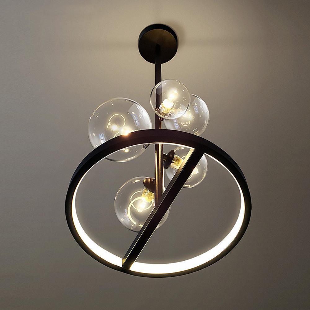 Modern Circular Glass Globe LED Flush Mount Ceiling Light in Matte Black Finish
