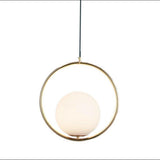 Modern Circular Glass Globe Pendant Lighting with Electroplated Metal Ring for Dining Room