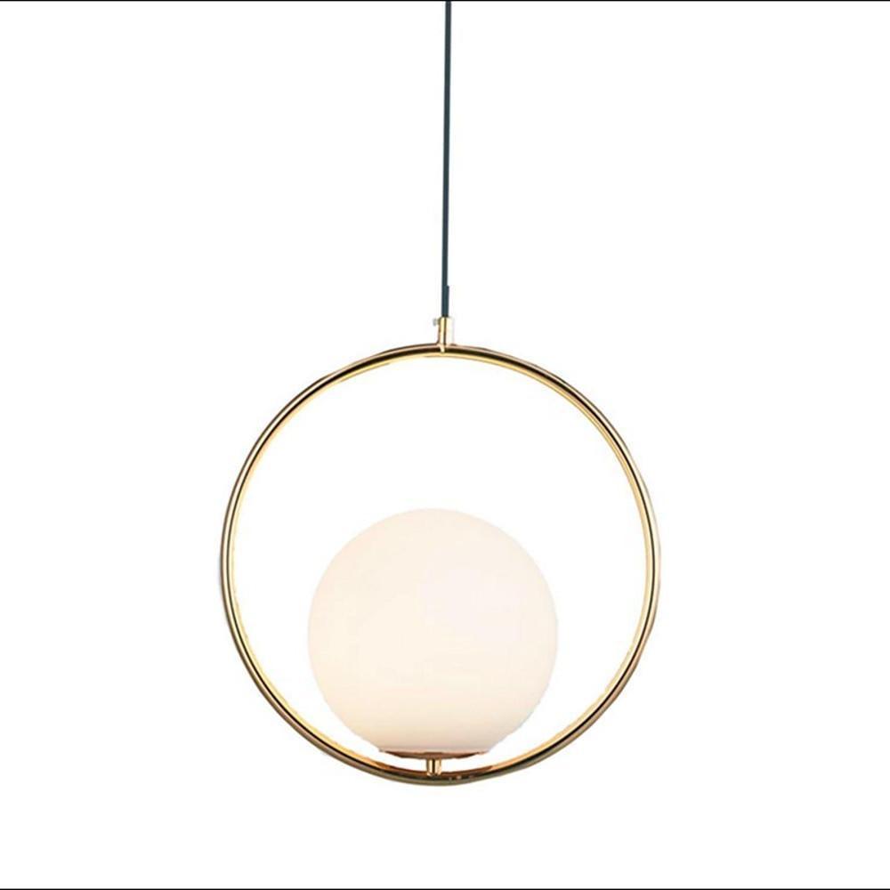 Modern Circular Glass Globe Pendant Lighting with Electroplated Metal Ring for Dining Room