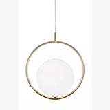 Modern Circular Glass Globe Pendant Lighting with Electroplated Metal Ring for Dining Room