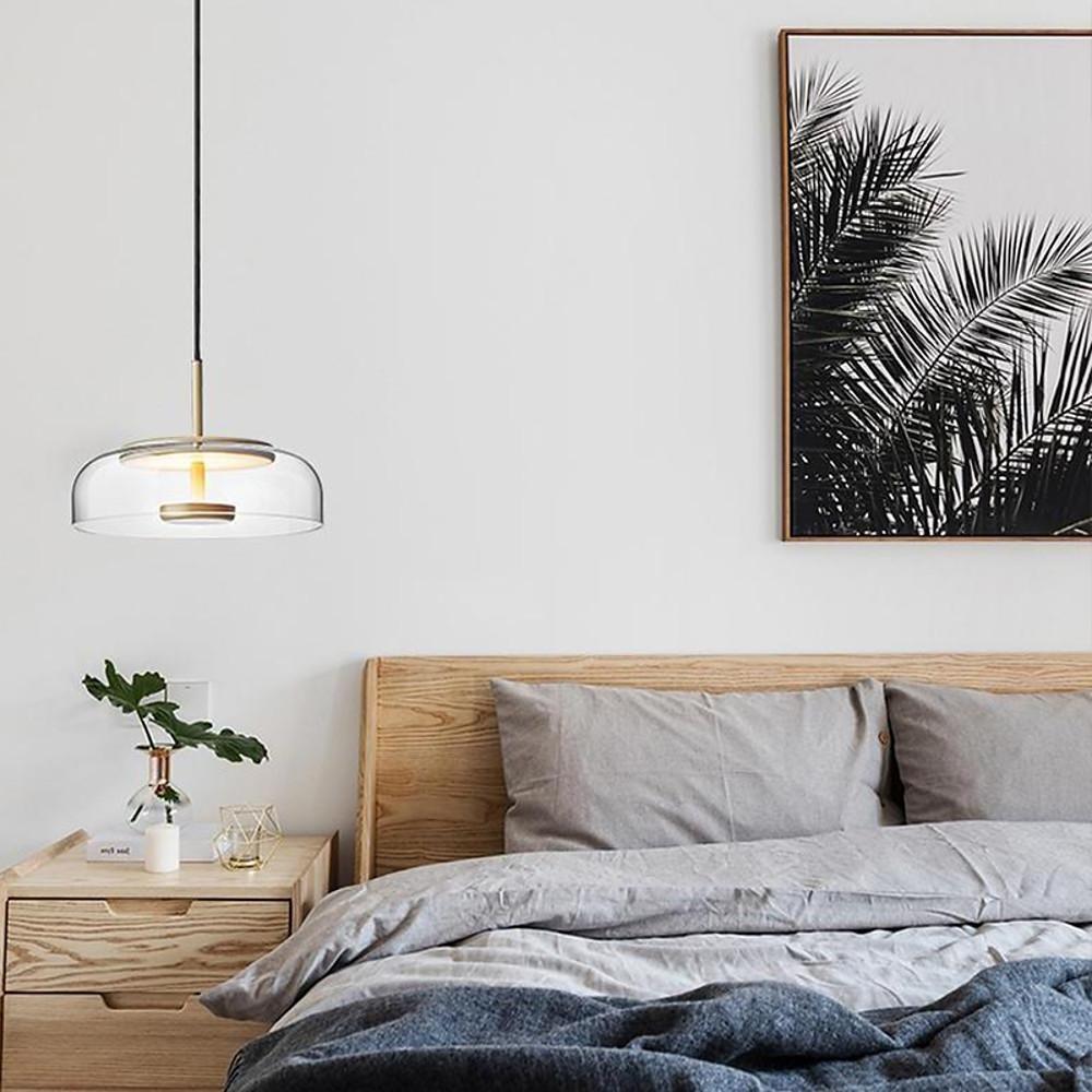 Modern Circular Glass LED Pendant Light with Electroplated Metal Finish for Living Room