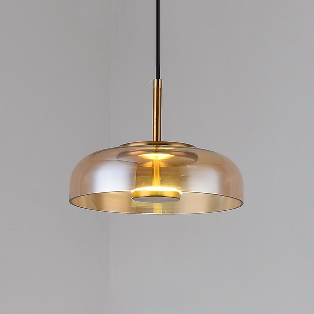 Modern Circular Glass LED Pendant Light with Electroplated Metal Finish for Living Room