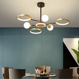 Modern Circular LED Ceiling Chandelier Gold Rings Pendant Light for Living Room Bedroom