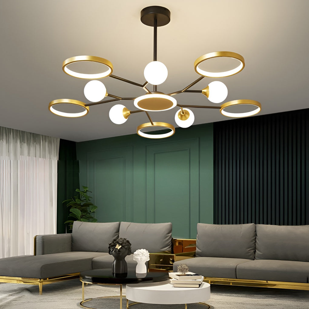 Modern Circular LED Ceiling Chandelier Gold Rings Pendant Light for Living Room Bedroom