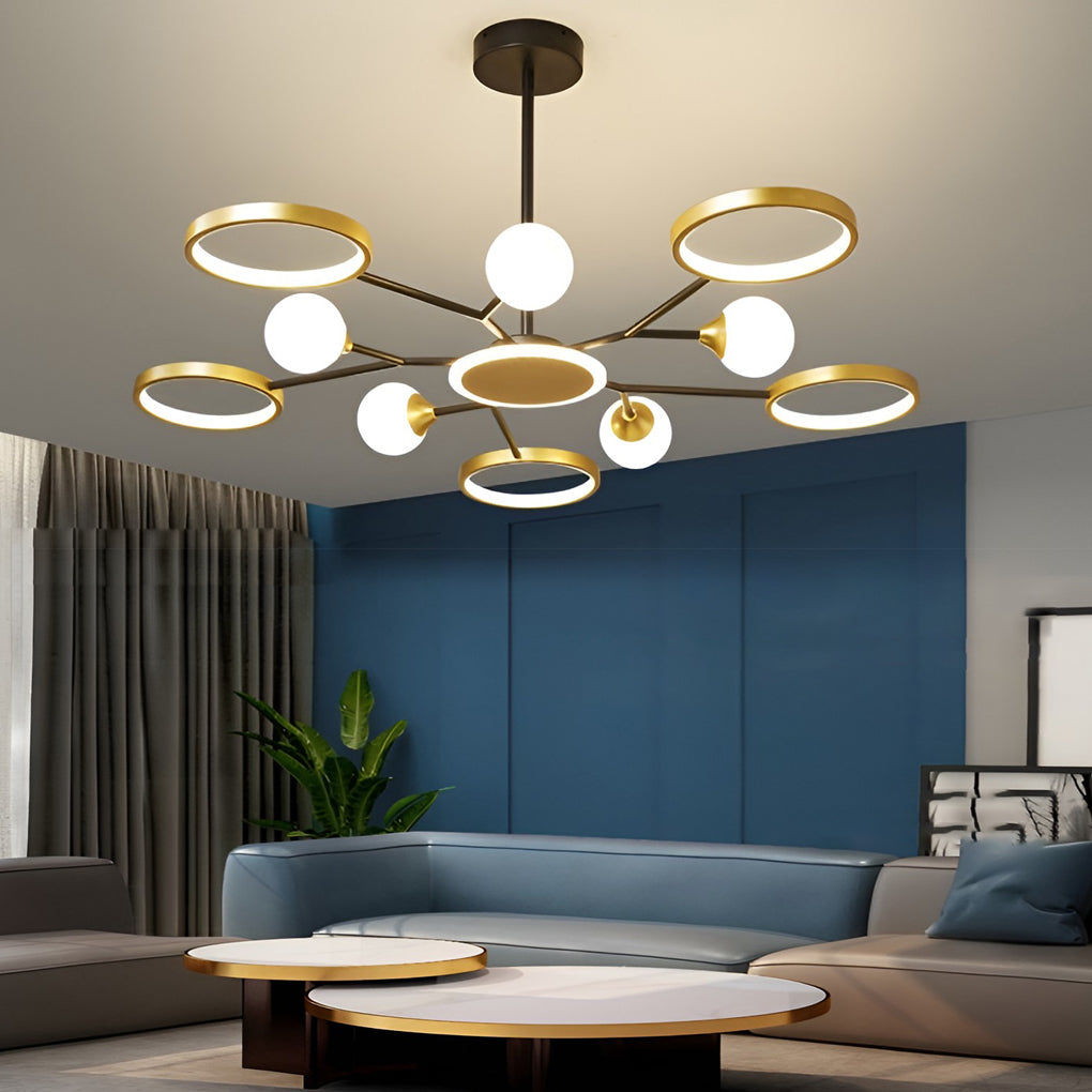 Modern Circular LED Ceiling Chandelier Gold Rings Pendant Light for Living Room Bedroom