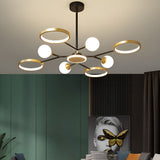 Modern Circular LED Ceiling Chandelier Gold Rings Pendant Light for Living Room Bedroom