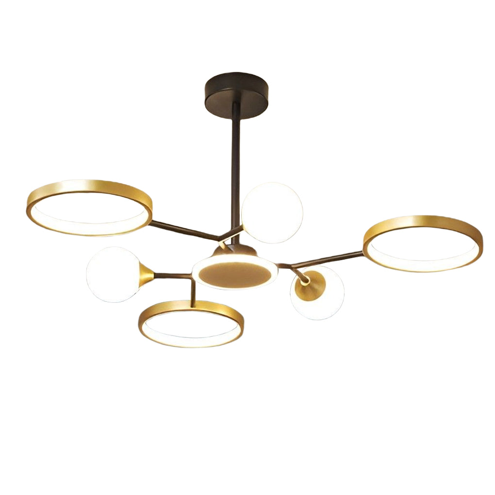 Modern Circular LED Ceiling Chandelier Gold Rings Pendant Light for Living Room Bedroom