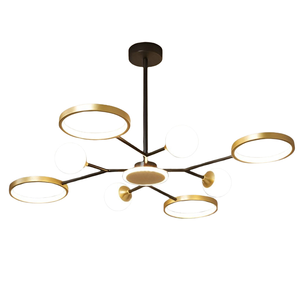 Modern Circular LED Ceiling Chandelier Gold Rings Pendant Light for Living Room Bedroom