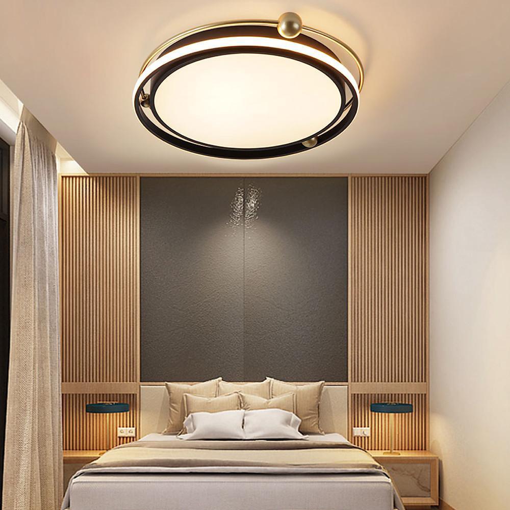 Modern Circular LED Ceiling Light Dimmable Black Flush Mount Fixture for Bedroom and Living Room