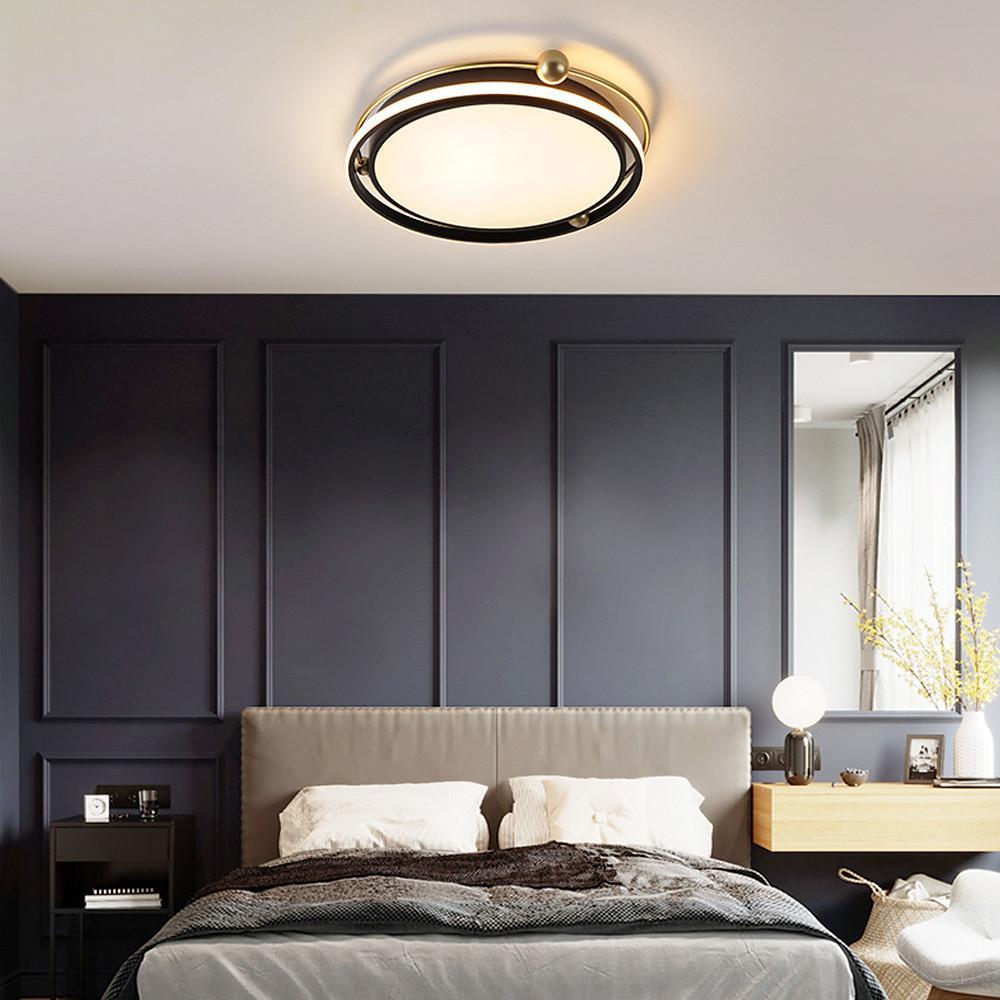 Modern Circular LED Ceiling Light Dimmable Black Flush Mount Fixture for Bedroom and Living Room