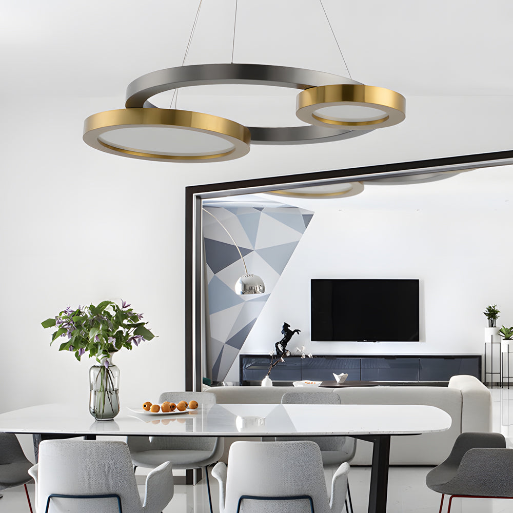 Modern Circular LED Chandelier Multi Ring Suspension Lighting in Titanium Gold and Black Finish