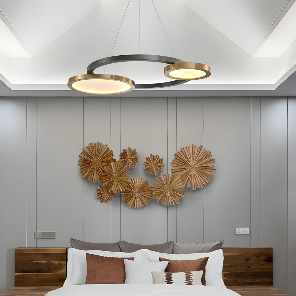 Modern Circular LED Chandelier Multi Ring Suspension Lighting in Titanium Gold and Black Finish