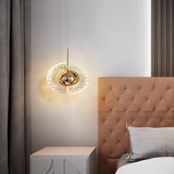 Modern Circular LED Pendant Light with Textured Anodized Acrylic Shade for Living Room