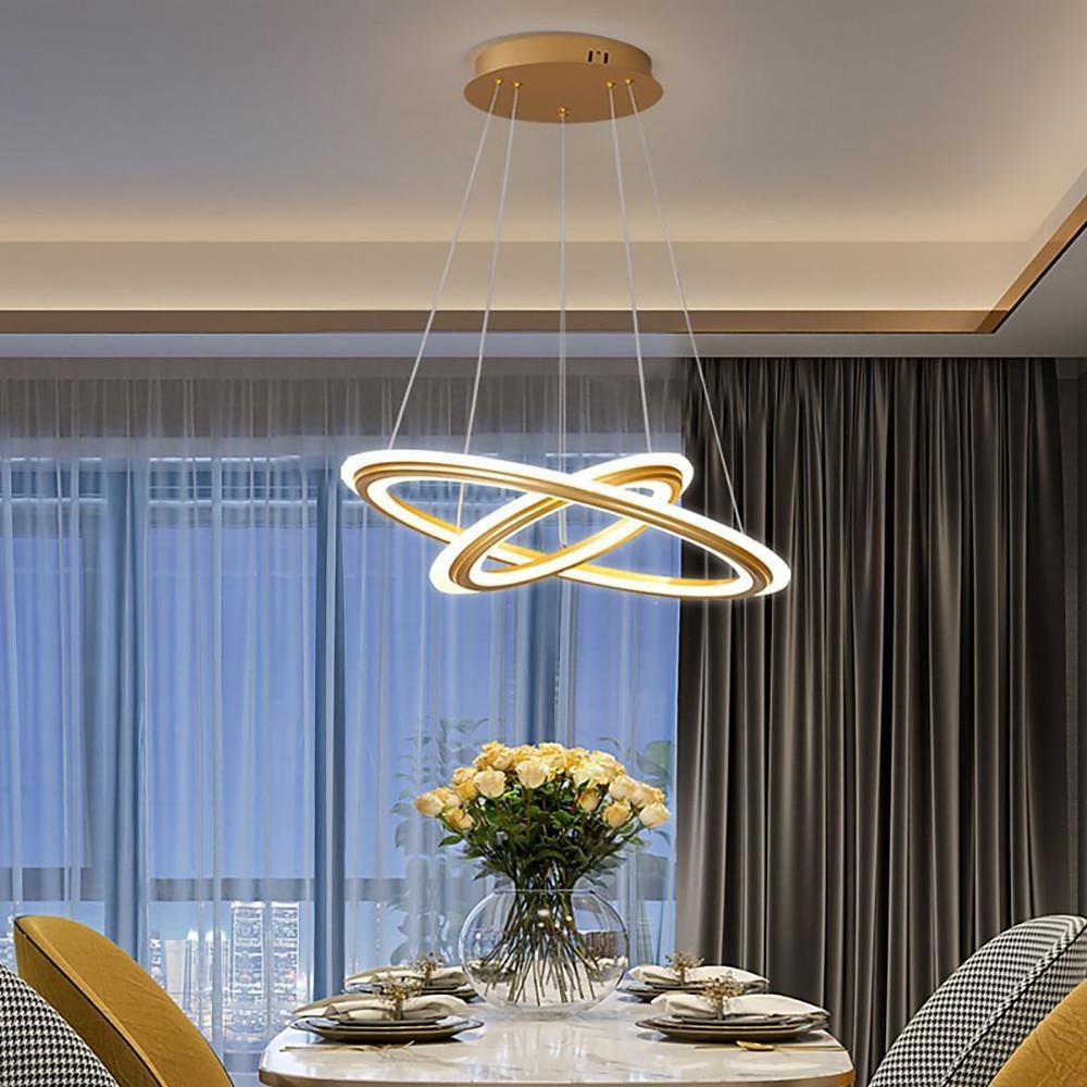 Modern Circular LED Ring Chandelier 2 Light Nordic Pendant Ceiling Fixture for Dining Living Room