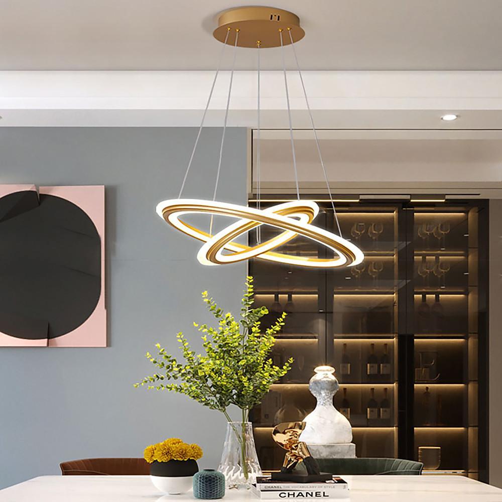 Modern Circular LED Ring Chandelier 2 Light Nordic Pendant Ceiling Fixture for Dining Living Room