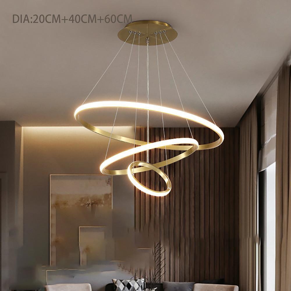 Modern Circular LED Ring Chandelier Acrylic Aluminum Adjustable Pendant Light for Living Room