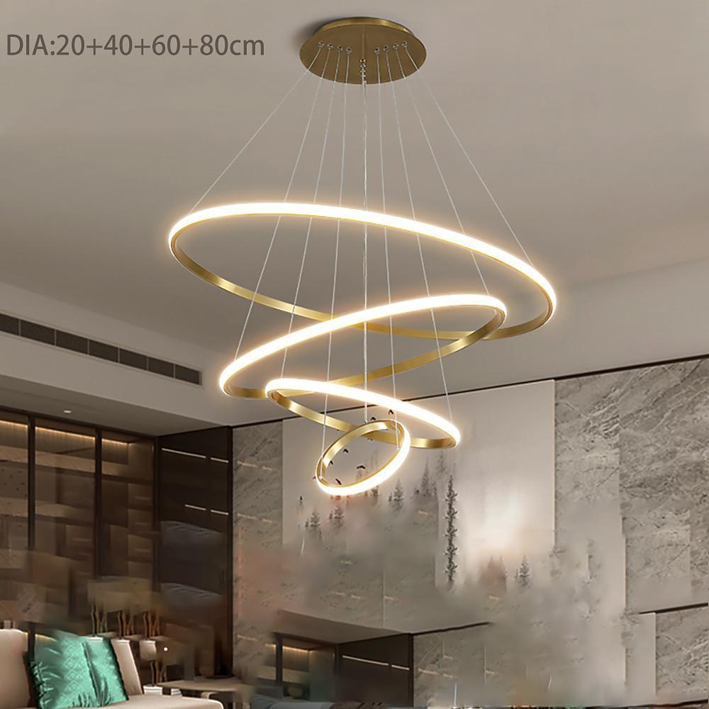 Modern Circular LED Ring Chandelier Acrylic Aluminum Adjustable Pendant Light for Living Room