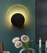 Modern Circular Metal Wall Sconce Brass and Black Finish Minimalist Indirect Lighting for Living Room