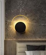 Modern Circular Metal Wall Sconce Brass and Black Finish Minimalist Indirect Lighting for Living Room