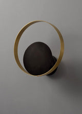 Modern Circular Metal Wall Sconce Brass and Black Finish Minimalist Indirect Lighting for Living Room