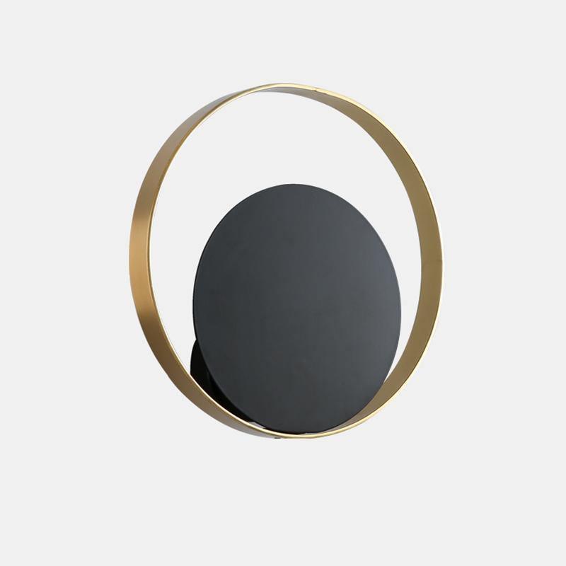 Modern Circular Metal Wall Sconce Brass and Black Finish Minimalist Indirect Lighting for Living Room