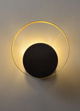 Modern Circular Metal Wall Sconce Brass and Black Finish Minimalist Indirect Lighting for Living Room