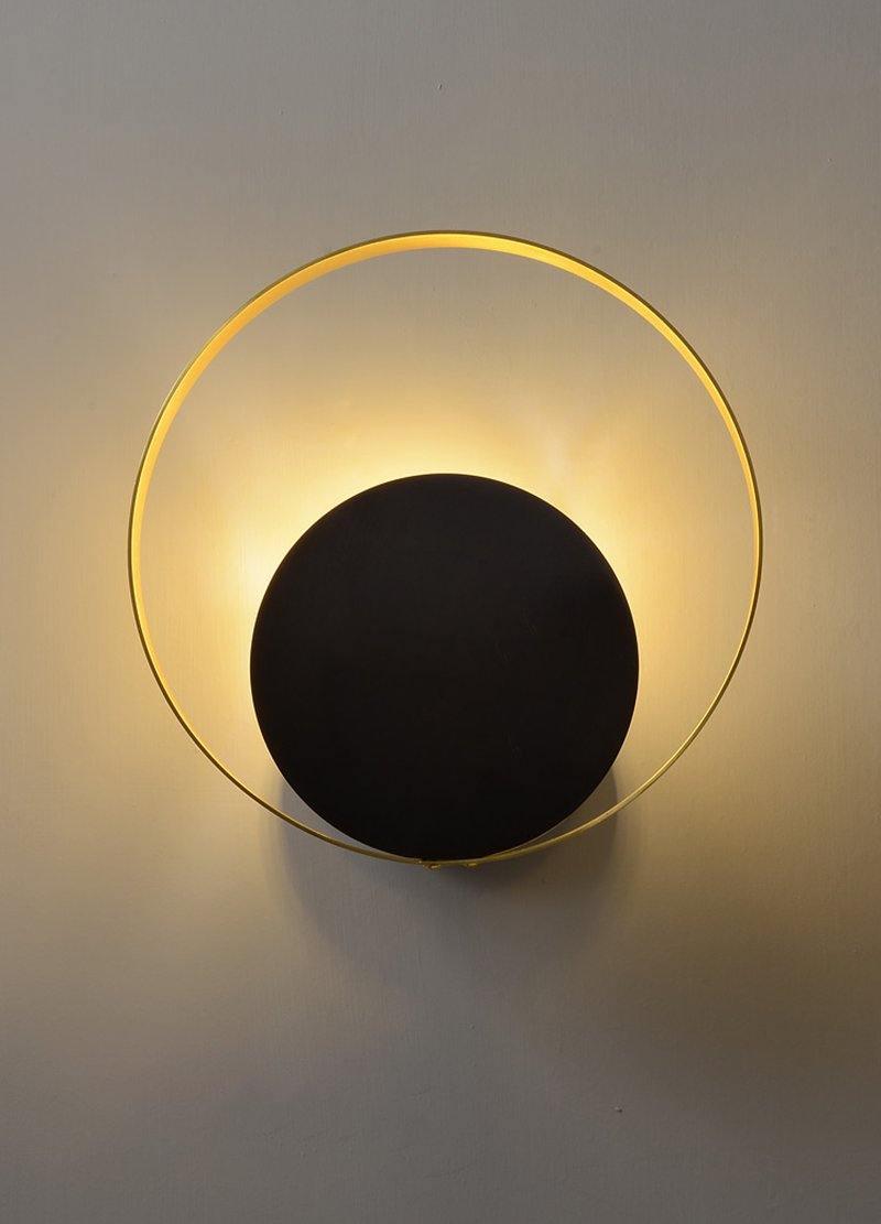 Modern Circular Metal Wall Sconce Brass and Black Finish Minimalist Indirect Lighting for Living Room