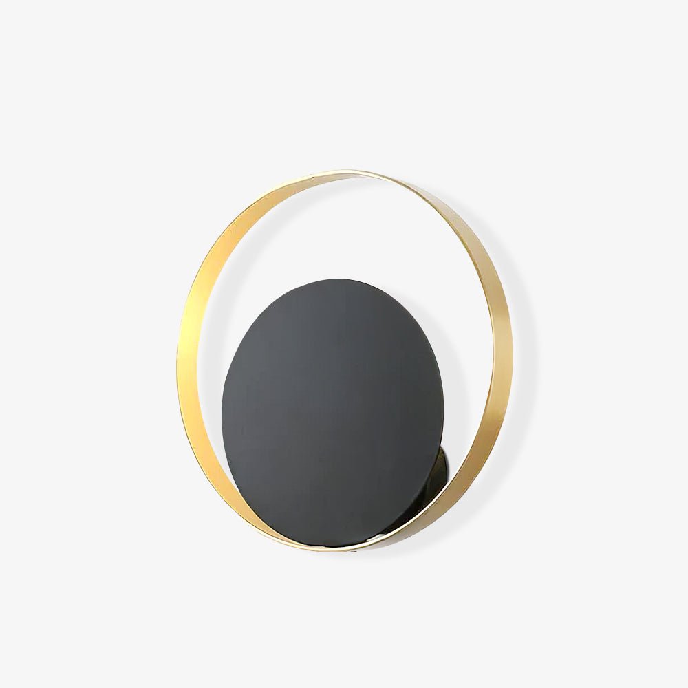 Modern Circular Metal Wall Sconce Brass and Black Finish Minimalist Indirect Lighting for Living Room