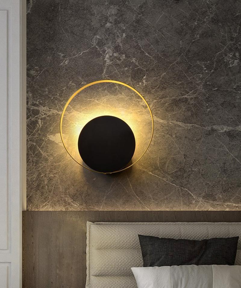 Modern Circular Metal Wall Sconce Brass and Black Finish Minimalist Indirect Lighting for Living Room