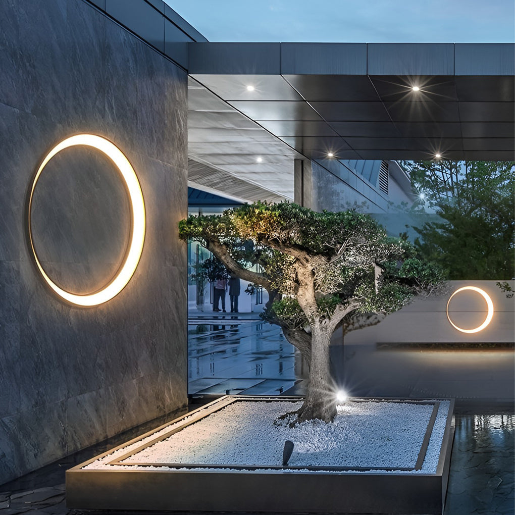 Modern Circular Moon LED Outdoor Wall Lamp Waterproof IP65 Exterior Porch Garden Sconce